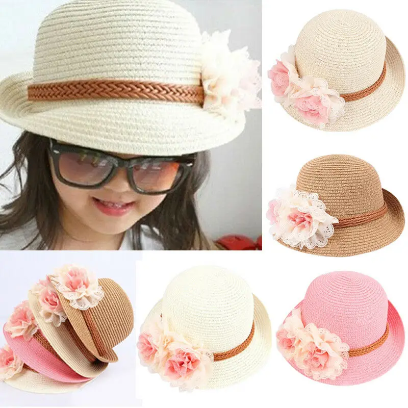 Hot New Arrivals Girl Flap Straw Candy Color Beach Wide Summer Princess Floral Sunhat Soft Sweet Holiday Hats | Детская одежда и