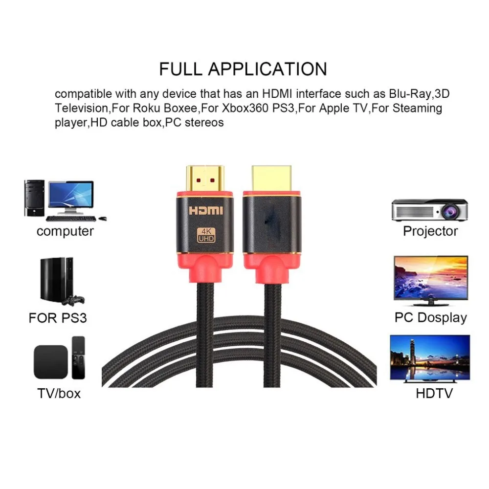 Многоцелевой Плетеный UHD HDMI кабель 2 0 к 4 К адаптер для проектора ТВ компьютер с
