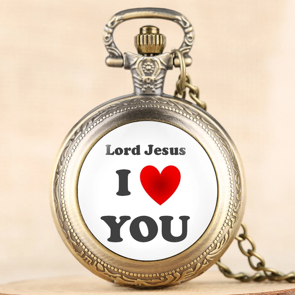 Винтажные карманные часы серии I Love You Jesus для мужчин и женщин кварцевые с