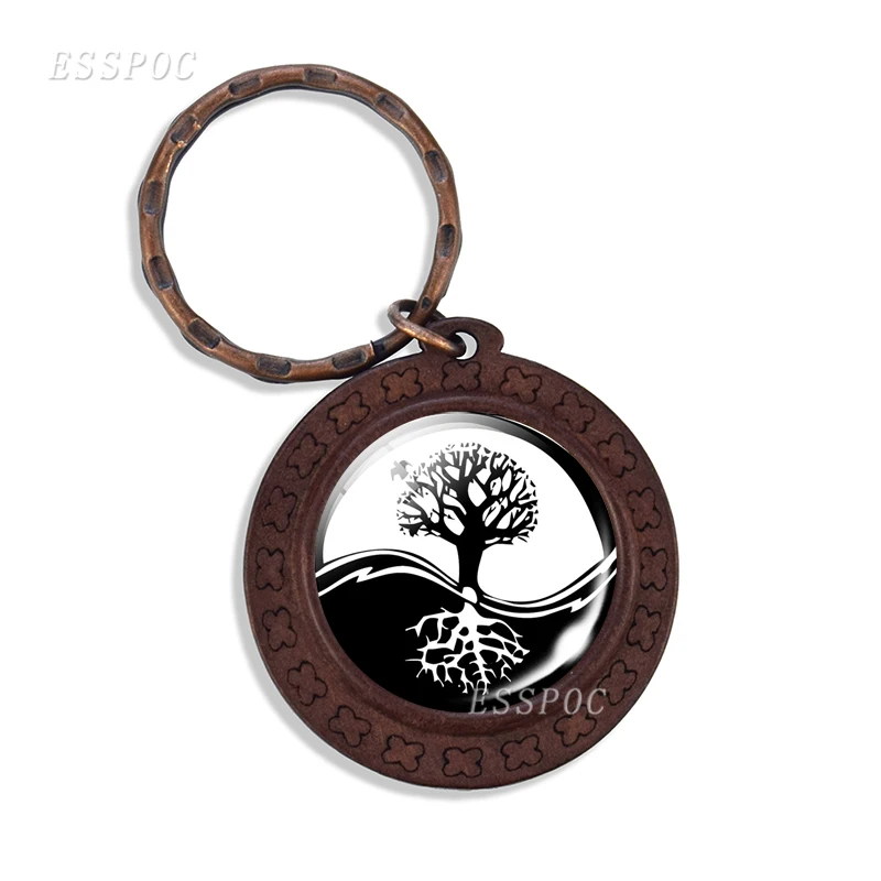 Инь Янь дерево стекло кабошон подвеска брелок деревянный Китайский классический