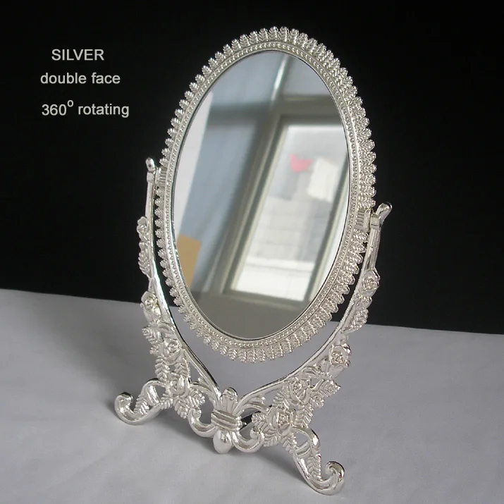

6 inch retro desktop makeup cosmetic mirror floral embossed jewelry pearl-inlayed metal frame table decoration silver bronze