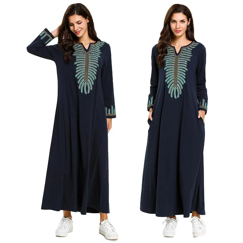 Женское винтажное длинное платье с вышивкой Abaya мусульманское Кафтан для