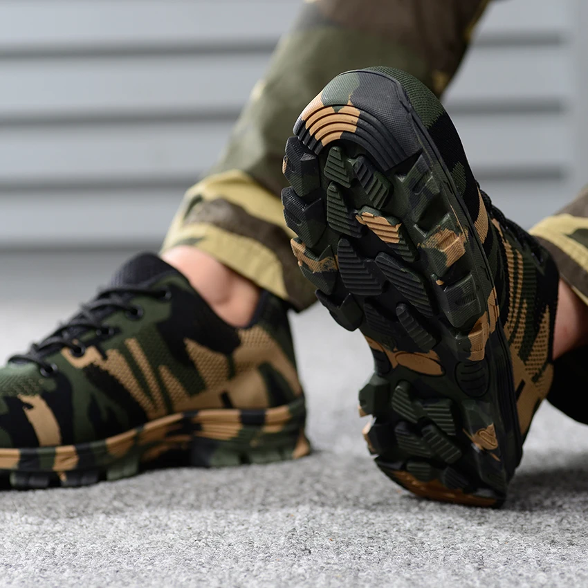 Защитные рабочие камуфляжные ботинки со стальным носком мужские уличные для