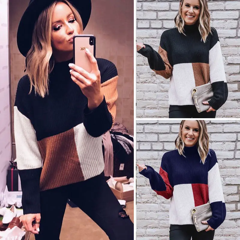 Women's Fashion Loose Knitted Sweater Pullover O Neck Long Sleeve Patchwork Cotton Warm Autumn Winter | Женская одежда