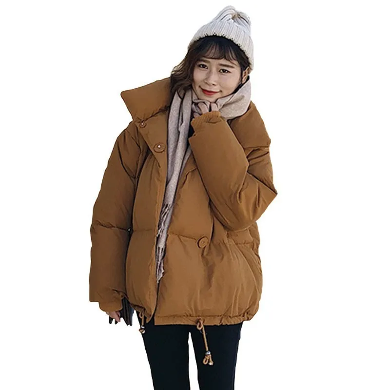 2018 Winter New Women Loose Down Cotton Thick Fashion Solid Color Short Warm Jacket Coat Plus Sizes Padded Parka Female HJ07