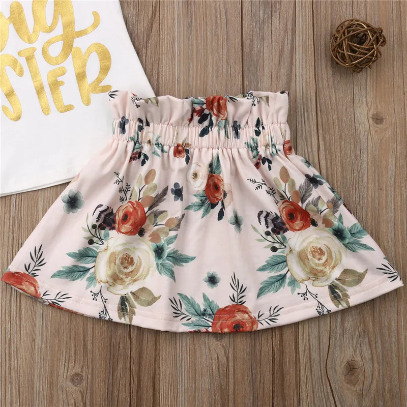 2019 Cute Kids Baby Girl Big/Little Sisters Matching Summer Sets Letter Tops+Floral Pants+Hat+Headband 3/4Pcs Outfits 0-6Y | Мать и