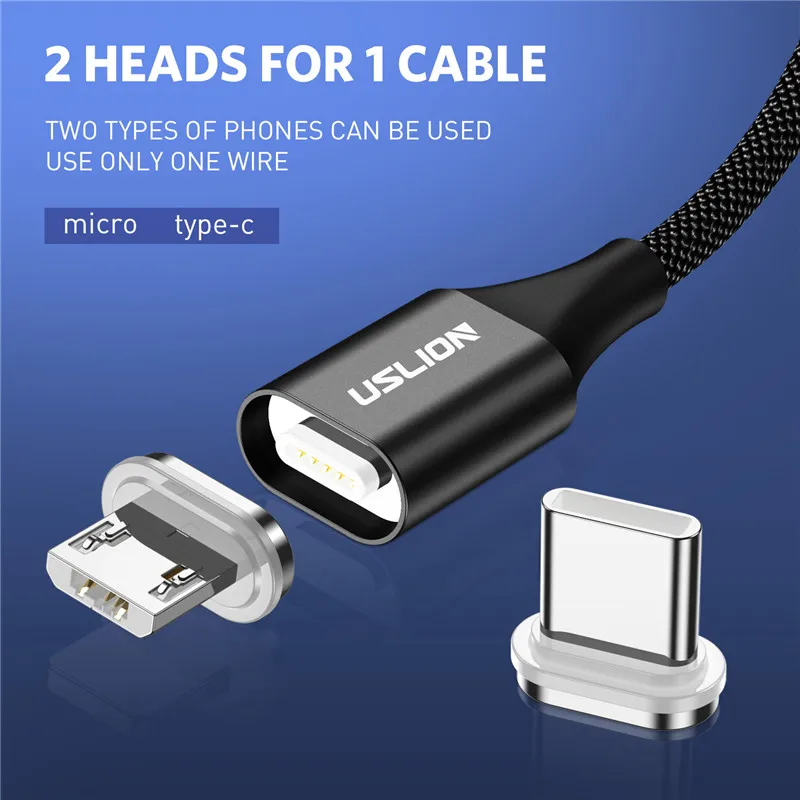 Магнитный кабель USLION Micro usb type C для iPhone 7 6s Быстрая зарядка c магнитное зарядное