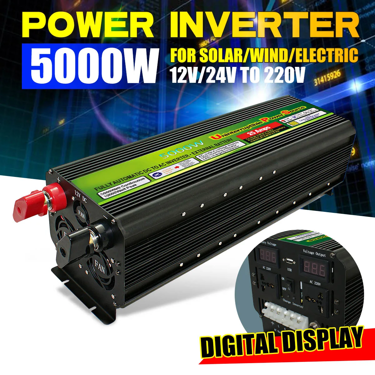 5000 ватт 10000W(Пиковый) 12/24V до 220V 60Hz UPS Мощность Инвертор солнечной энергии/Ветер Перезаряжаемые ЖК-дисплей напряжение дисплея автомобиля Мощность инвертор