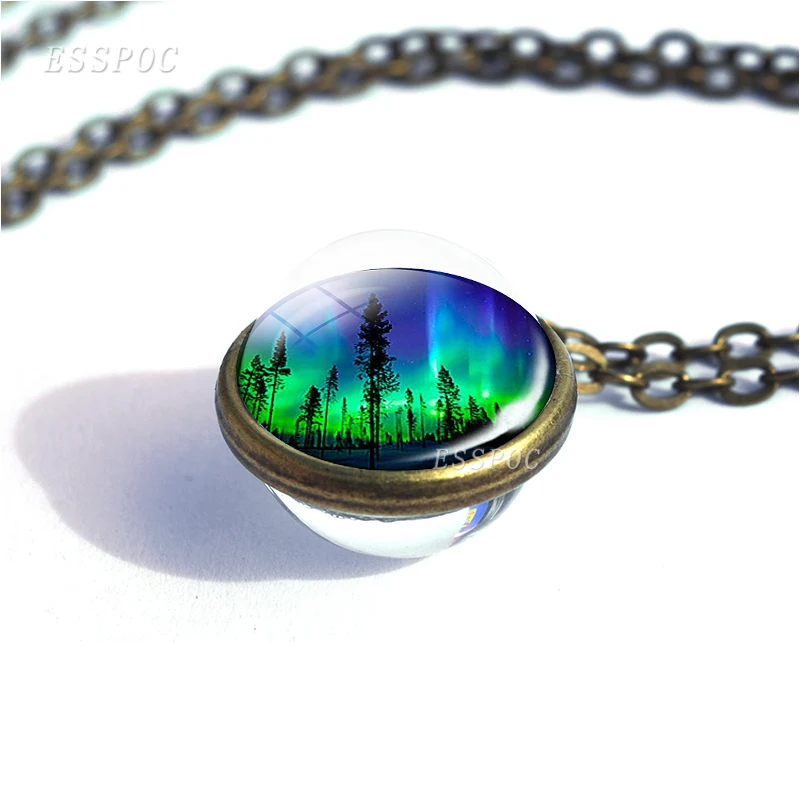 Северный свет искусство кабошон с фото ожерелье двухсторонний стеклянный шар