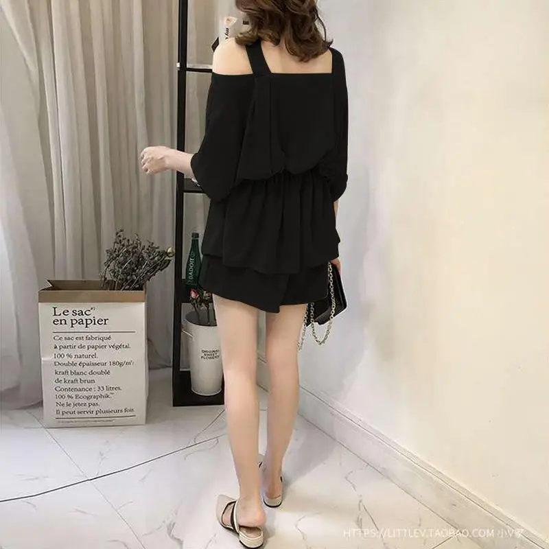MISSKY 2pcs/set Women Girl Summer Suits Solid Color Fashion Belly-covering Suit Tops +Shorts Female Clothes |