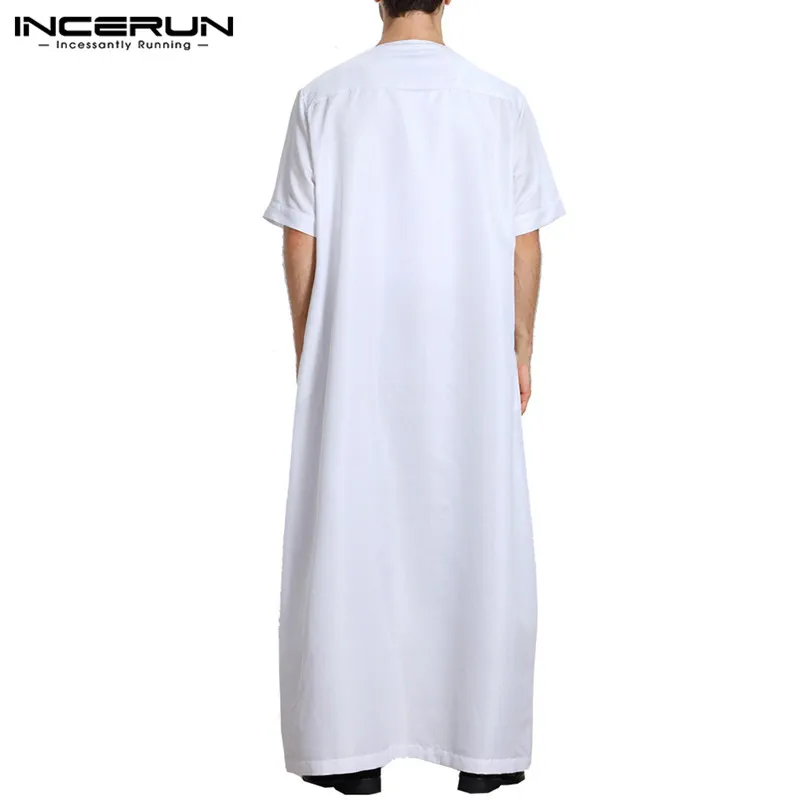 

Muslim Arab Clothing Men Dress Thobes Short Sleeve Button Casual Robe Dubai Middle East Male Islamic Muslim Kaftan INCERUN M-5XL