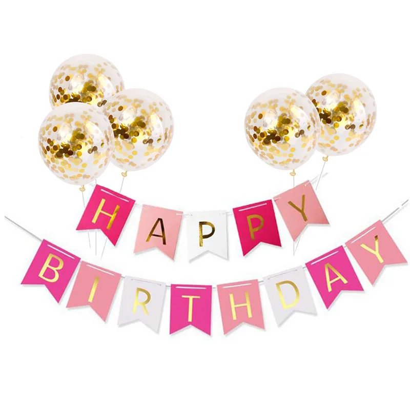 

Розовые баннеры на день рождения, диагональ 12 дюймов