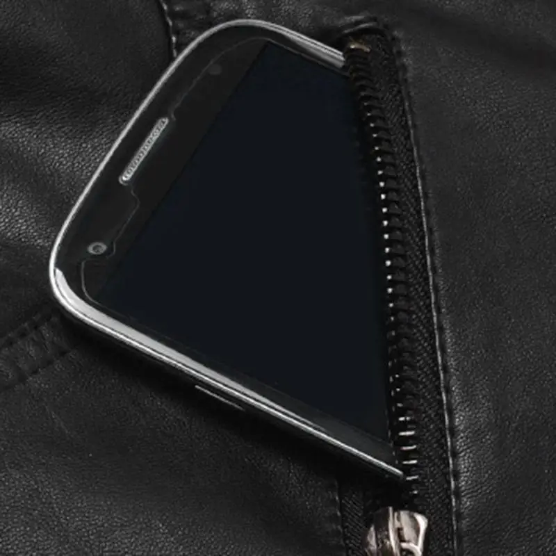 Искусственная кожа Slim Fit Основные куртки молнии карманы Для женщин Стенд Куртка с