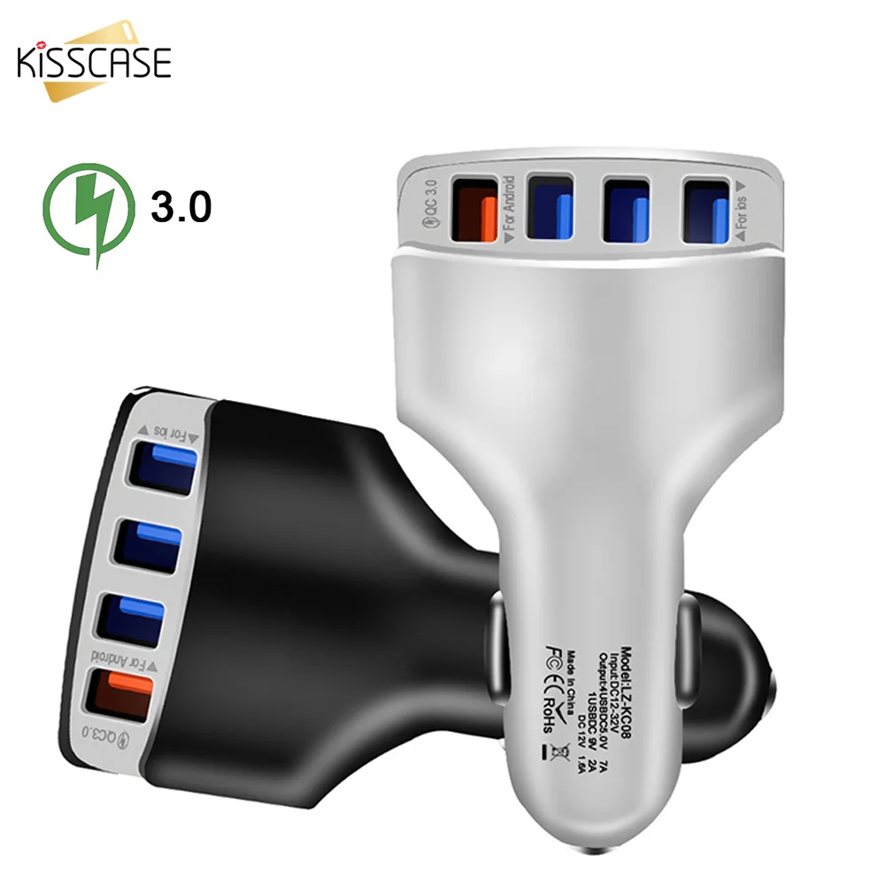 Автомобильное зарядное устройство KISSCASE QC 3 0 с быстрой зарядкой USB для iPhone X 8 7 Type C