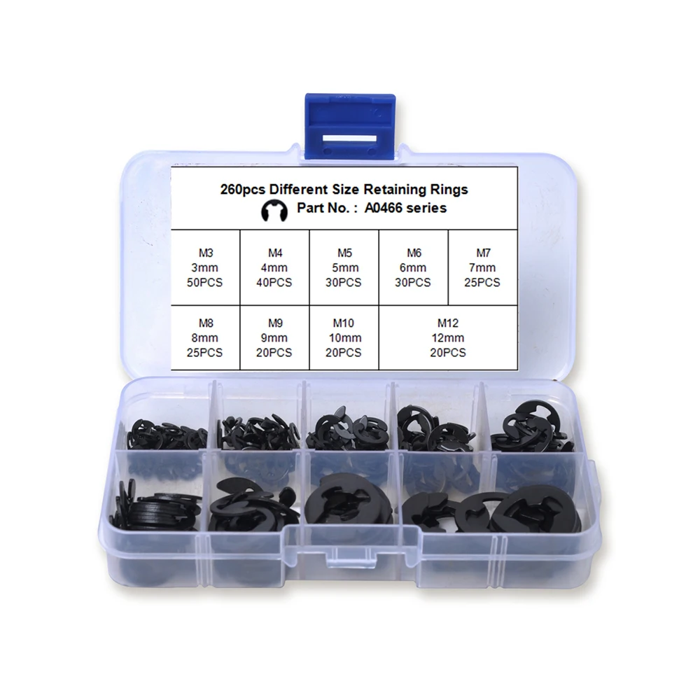 260Pcs/set External Snap Ring Assortment Kit Set Circlip 10 Sizes Retaining | Автомобили и мотоциклы