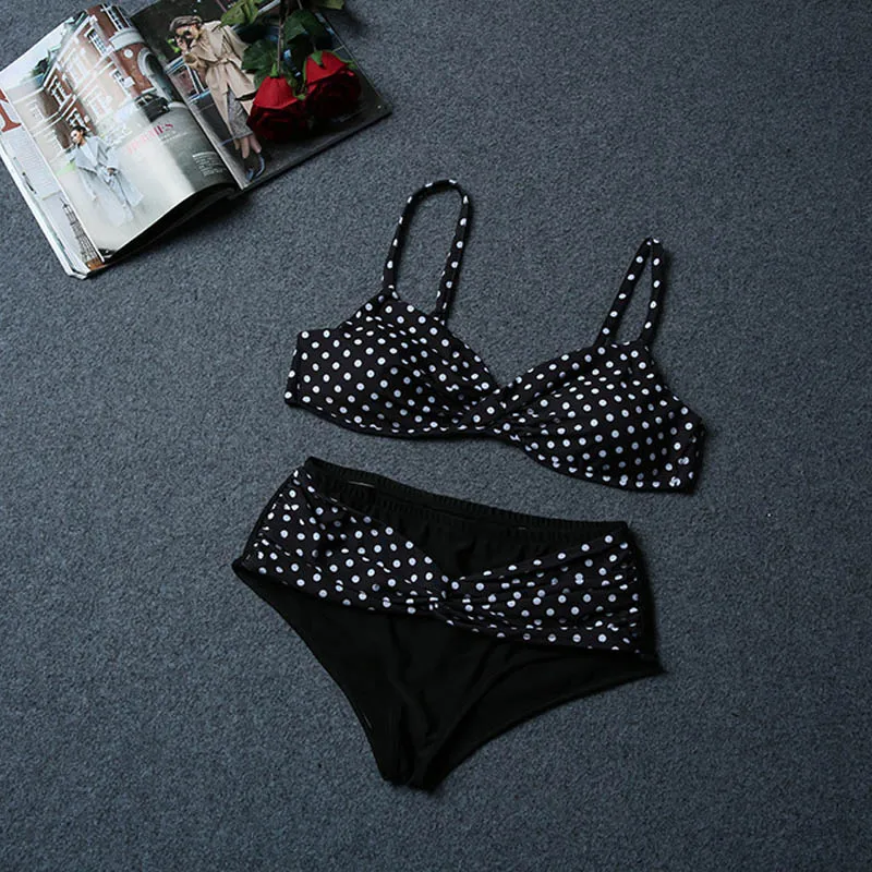 2019 плюс размер женский черный костюм Бикини для леди Высокая талия Купальник ed