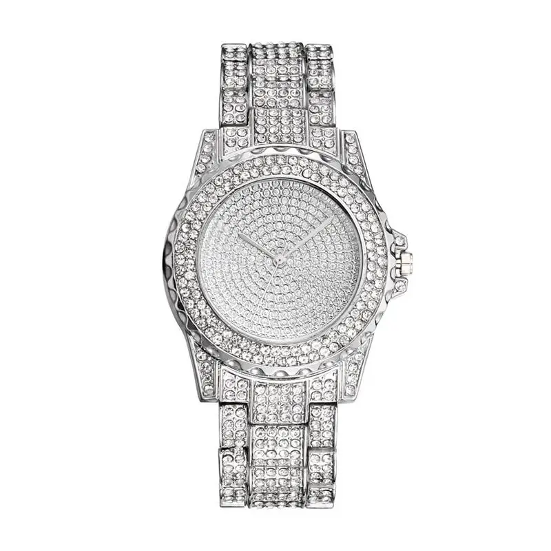 Женские часы с яркими украшениями Bling Серебристые Роскошные Аналоговые
