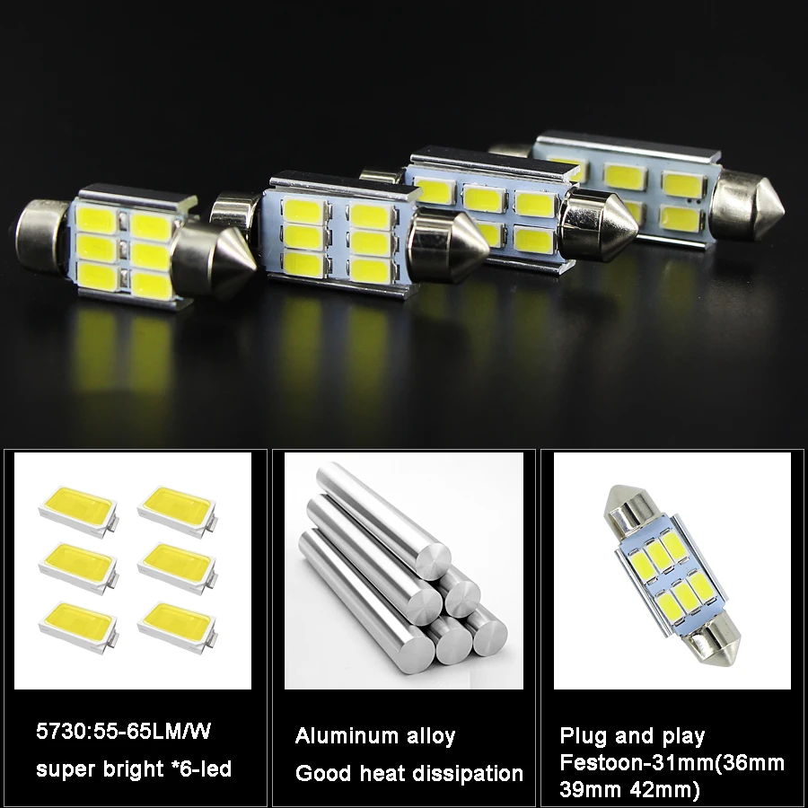 4 шт. для Golf 5 Passat 3B 3BG 3C CC Polo 9N T5 Eos led car C5W 36 мм Canbus No Error номерной знак Светодиодная