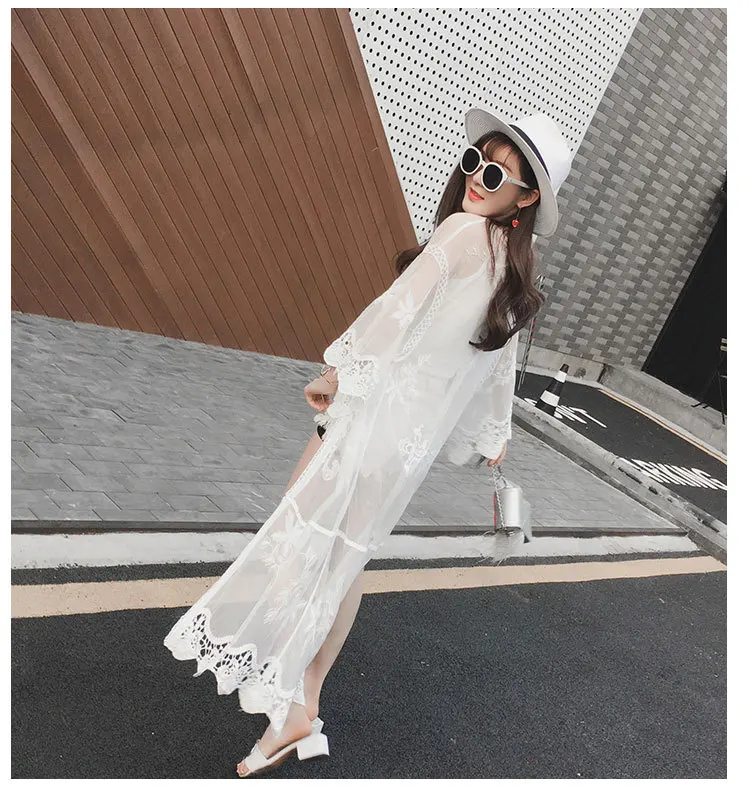 Boho Лето 2020 женское шифоновое кимоно белое длинное пляжное с принтом Mujer на