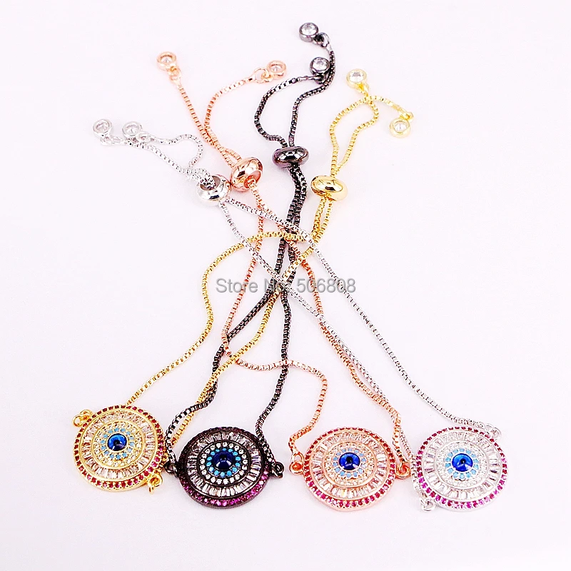 

6PCS ZYZ-B5330 Sparkling Cubic Zirconia Round Eye Connector Adjustable Bracelets for Women