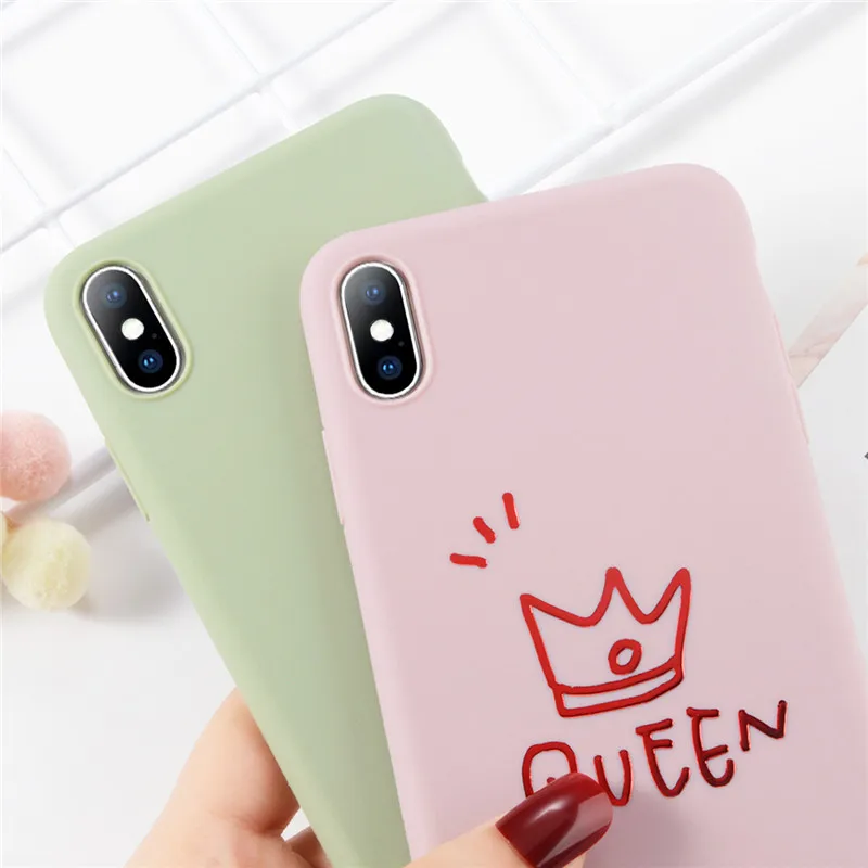 USLION Cartoon Crown Phone Cases For iPhone 6 6s 7 8 Plus Letter KING QUEEN Soft TPU Cover X XS XR Xs Max |