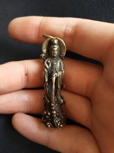 Китайская Маленькая подвеска из чистой латуни Guanyin Будда Бодхисаттва|Статуи и