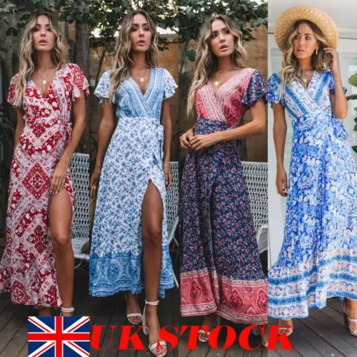 Женское платье с цветочным принтом Boho повседневное длинное пляжное коротким