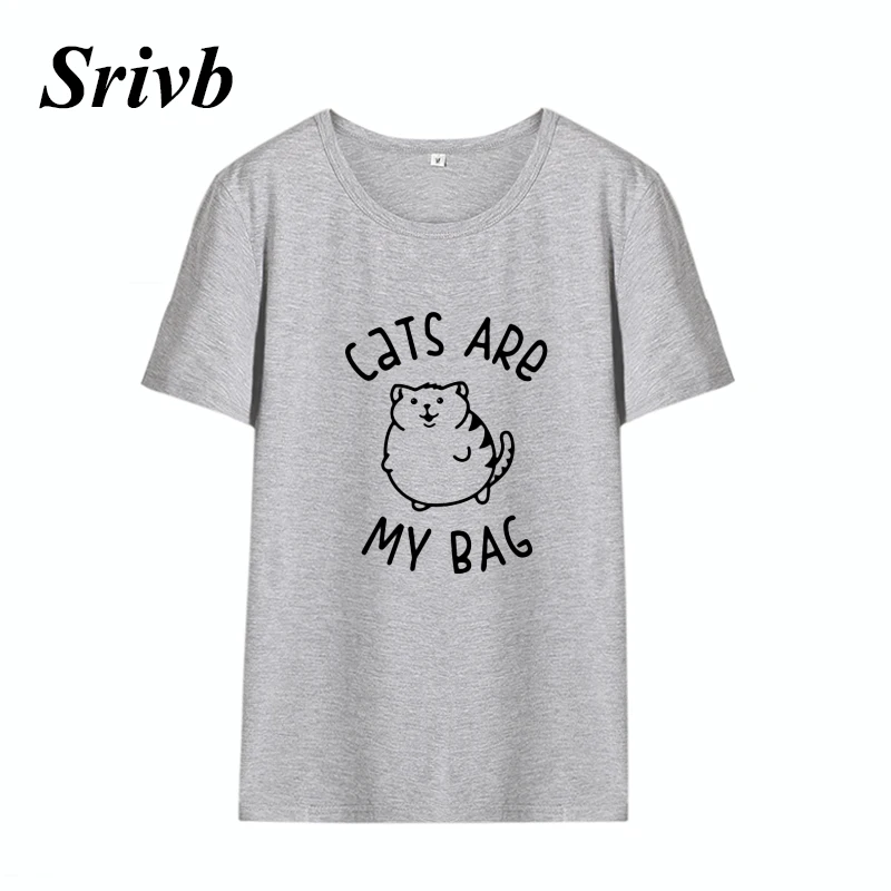 Женские хипстерские футболки Srivb Cats Are My Bag Harajuku Kawaii большие размеры свободная
