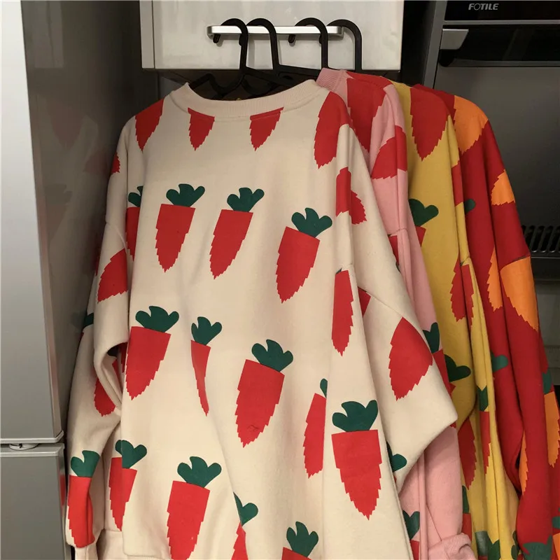 Женский свободный пуловер в стиле Харадзюку толстый вязаный с принтом моркови Kpop