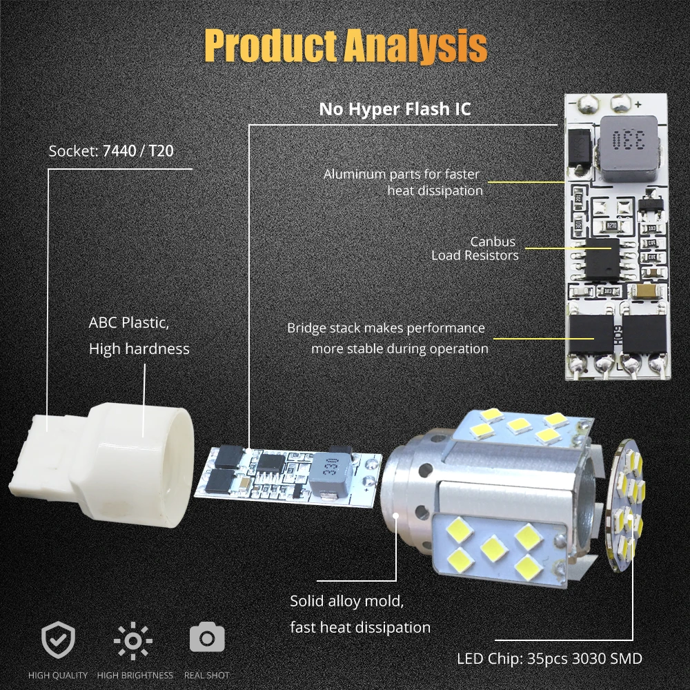 2 шт. T20 7440 W21W светодиодный 35 чипсы 3030 SMD лампы 15 W Белый для авто сзади сигнальные