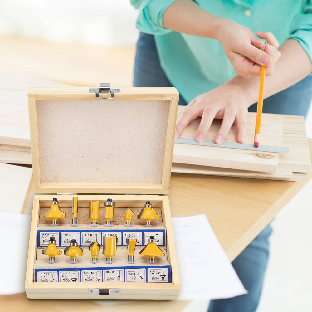 12 шт. измельчители фрезы Набор бит древесины резак карбидный хвостовик мельница