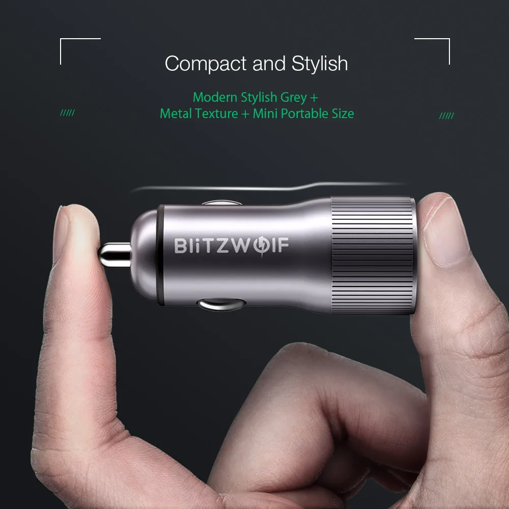 Зарядное устройство BlitzWolf Mini для автомобиля мобильный телефон 30 Вт QC3.0 2 4 А два