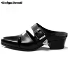 Модная пряжка с ремешком, мужские шлепанцы, Босоножки на каблуке с закрытым носком, шлепанцы на низком каблуке, модные летние туфли с острым носком