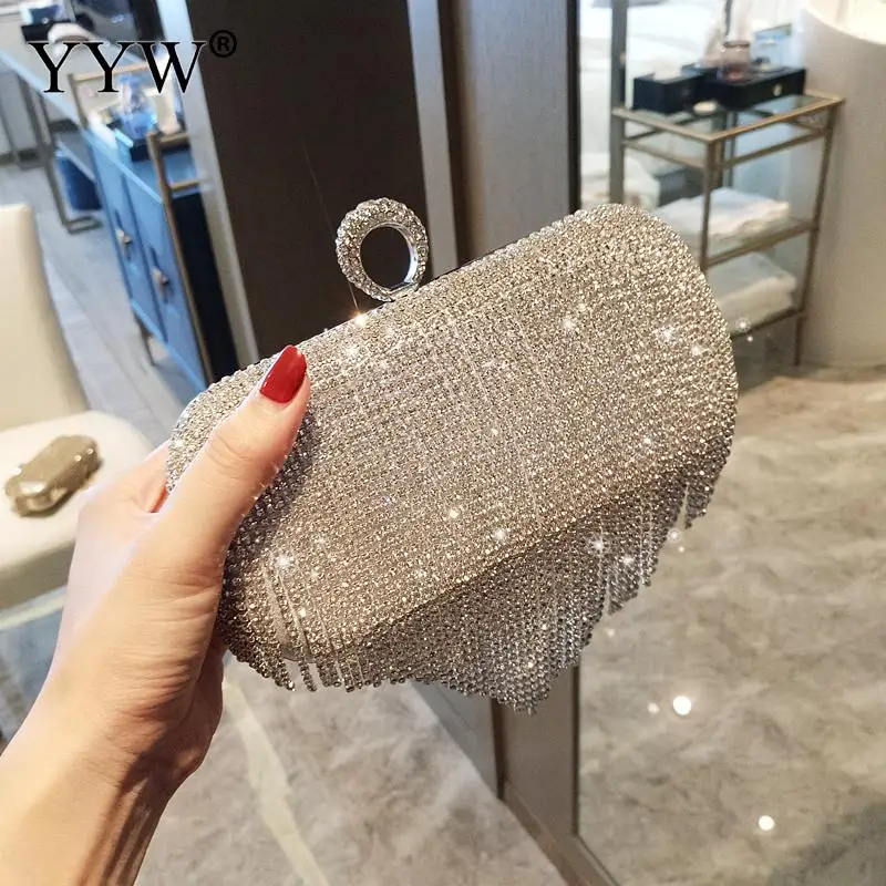Золотистая серебристая вечерняя сумка-клатч кошелек для женщин Bling Стразы