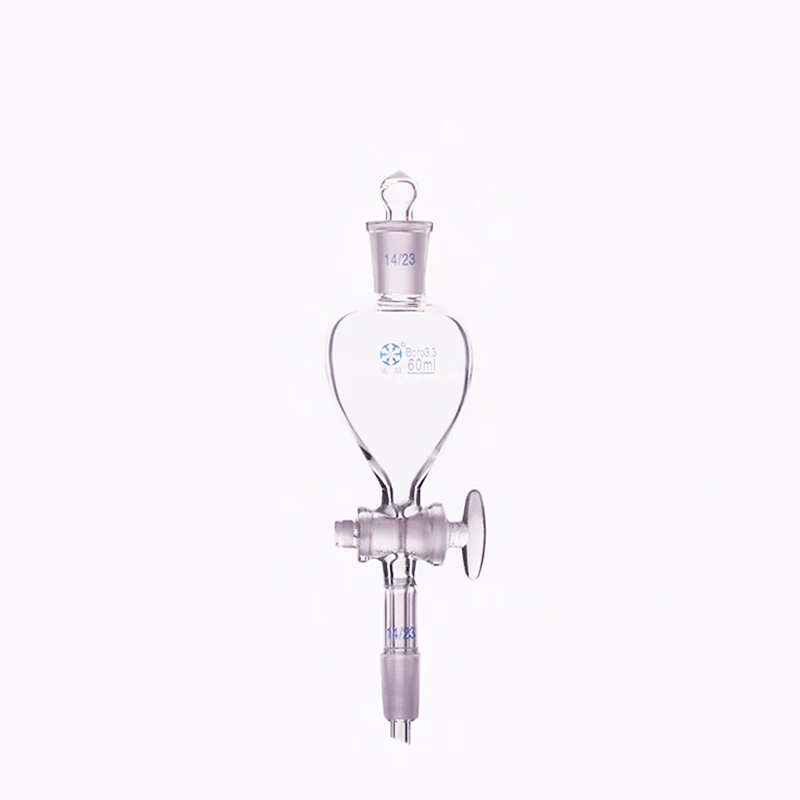 Spherical  separatory funnel globe shape,with ground-in glass stopper and stopcock,Capacity 60ml,Joint 14/23,Glass switch valve