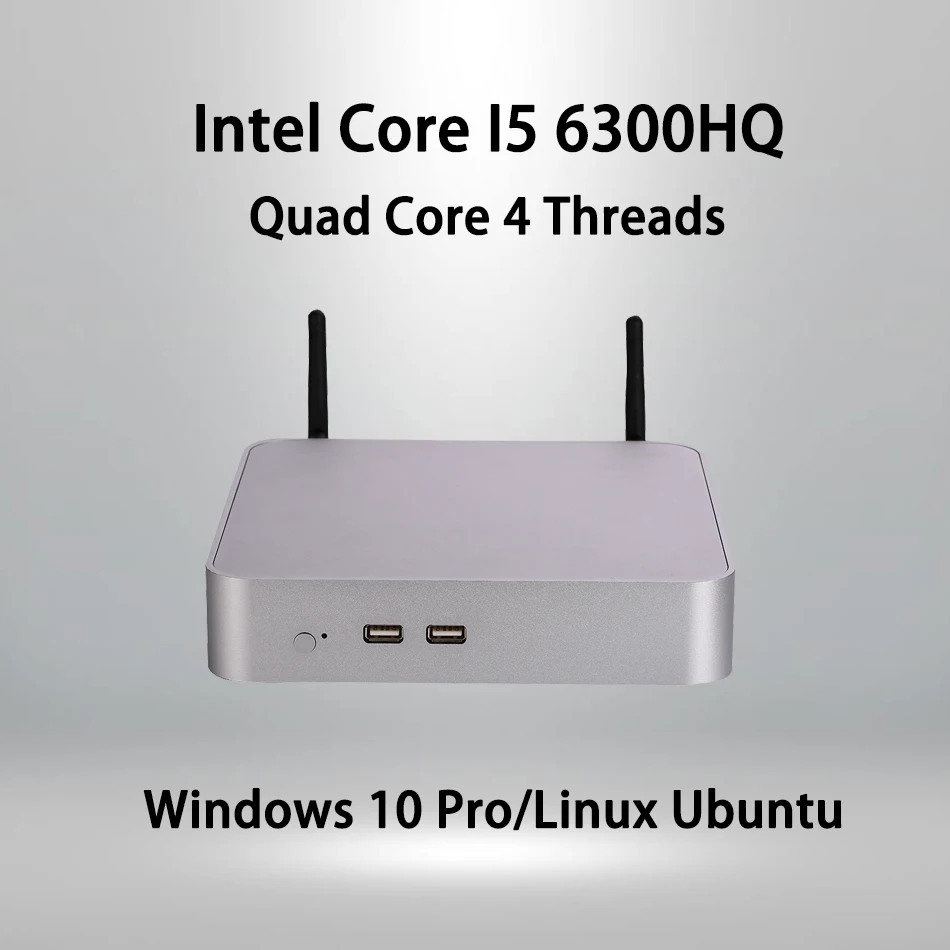 Вентилятор мини ПК Intel Core I5 6300HQ Windows 10/Ubuntu Silve [HUNSN BA03L] (WiFi/1HD1. 4/1DP1. 2/1VGA/4USB3. 0/2USB2. 0/1LAN) -