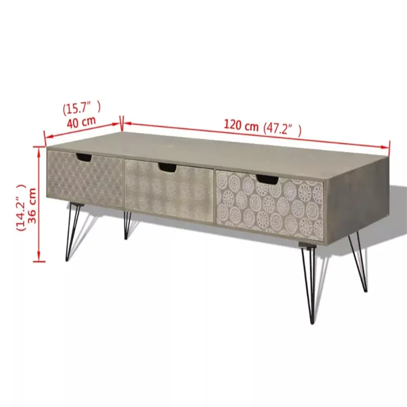 ТВ-шкаф VidaXL с 3 выдвижными ящиками 120x40x36 см серый можно использовать в качестве