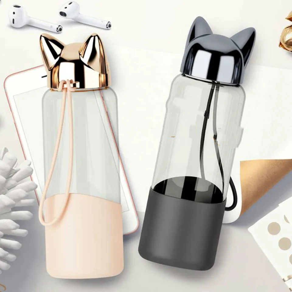 Transhome Cute Fox Glass Water Bottle BPA Free 350ML Transparent For Bicycle Tour Sport Style Non-slip Drinkware | Дом и сад