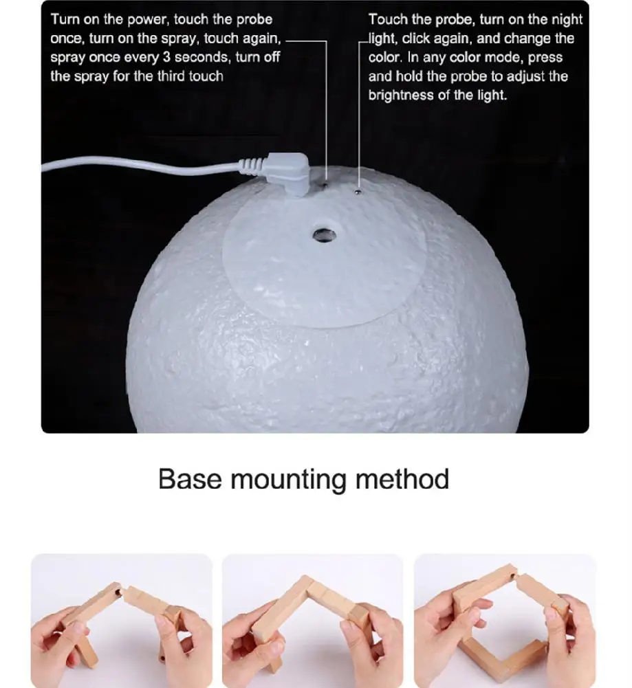 Фото Creative 880ML Air Ultrasonic Humidifier 3D Moon Lamp Light USB Charging LED Night Aroma Essential Oil Diffuser for Home Лампы и Creative 880ML Air Ultrasonic Humidifier 3D Moon Lamp Light USB Charging LED Night Aroma Essential Oil Diffuser for Home Лампы и