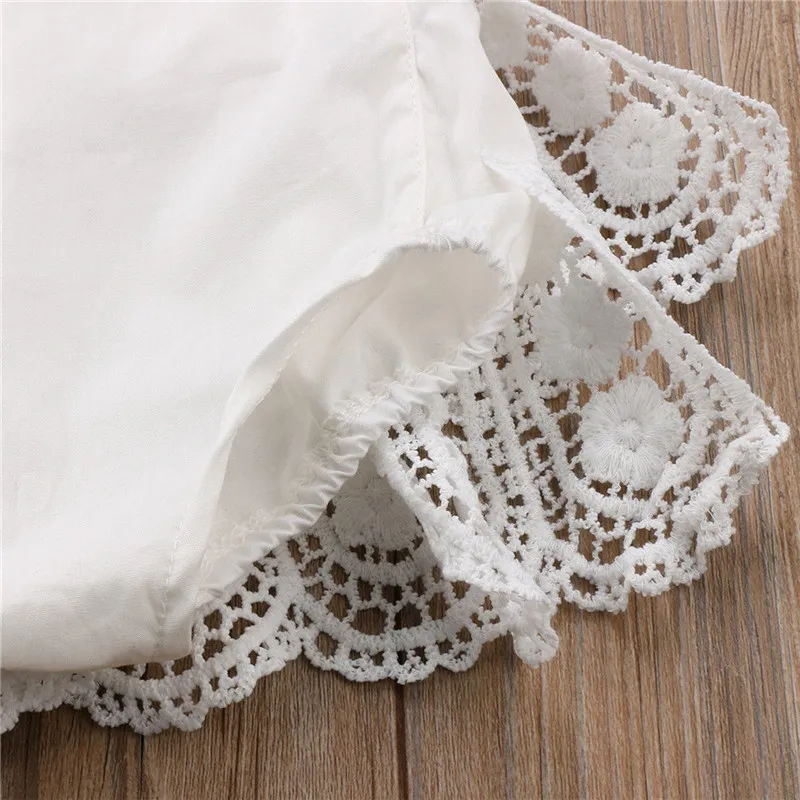 Cute Baby Girls Lace Princess Romper Summer White Sleeveless Backless Ruffle Cotton Jumpsuit Casual Sunsuit Clothes | Детская одежда и