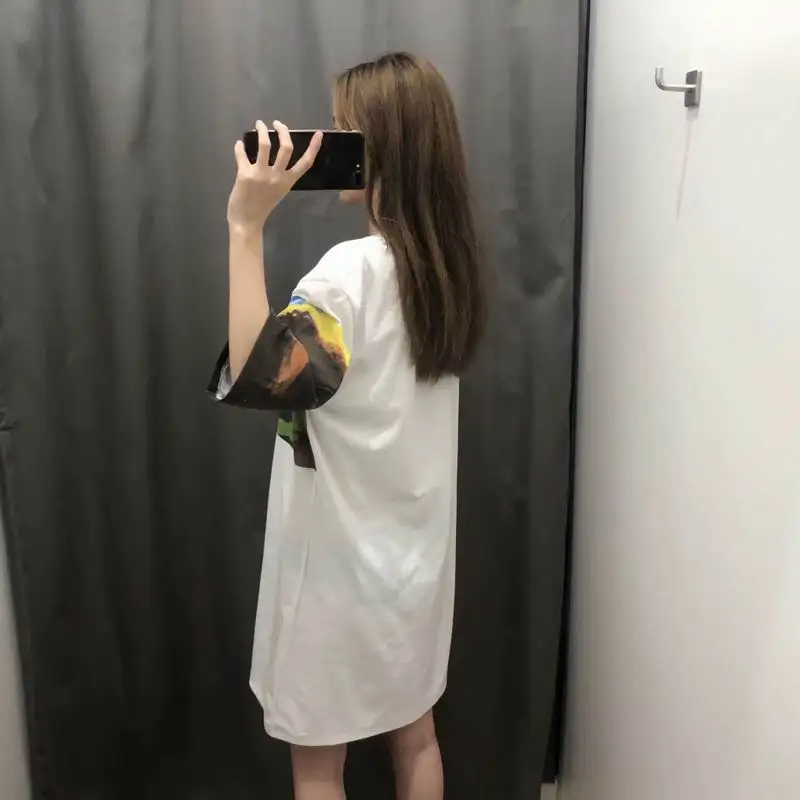 Женское Повседневное платье Лето 2019 новые модные принты белый хлопок