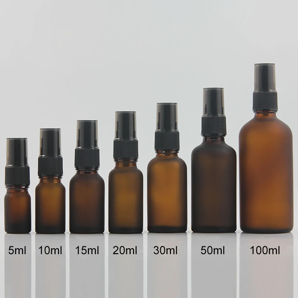 Round frosted amber glass essential oil perfume bottle 100ml empty mist spray with pump | Красота и здоровье