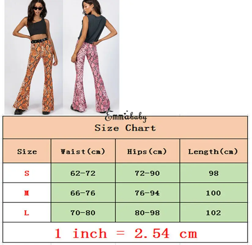 Women Spring 2019 Fashion Snake Skin Print Wide Leg Pants Sexy Party Club Flare Casual Elastic Waist Trousers Pantalones | Женская
