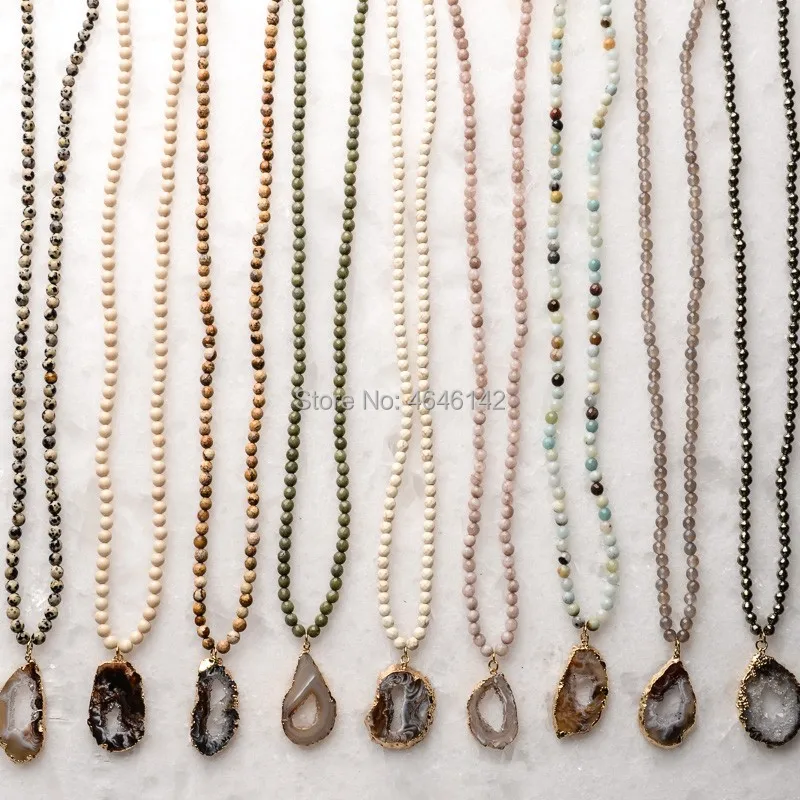 Модные богемные ювелирные изделия, ожерелья с круглым кулоном из натурального агата, с узлом, для этнического ожерелья Модные богемные ювелирные изделия, ожерелья с круглым кулоном из натурального агата, с узлом, для этнического ожерелья