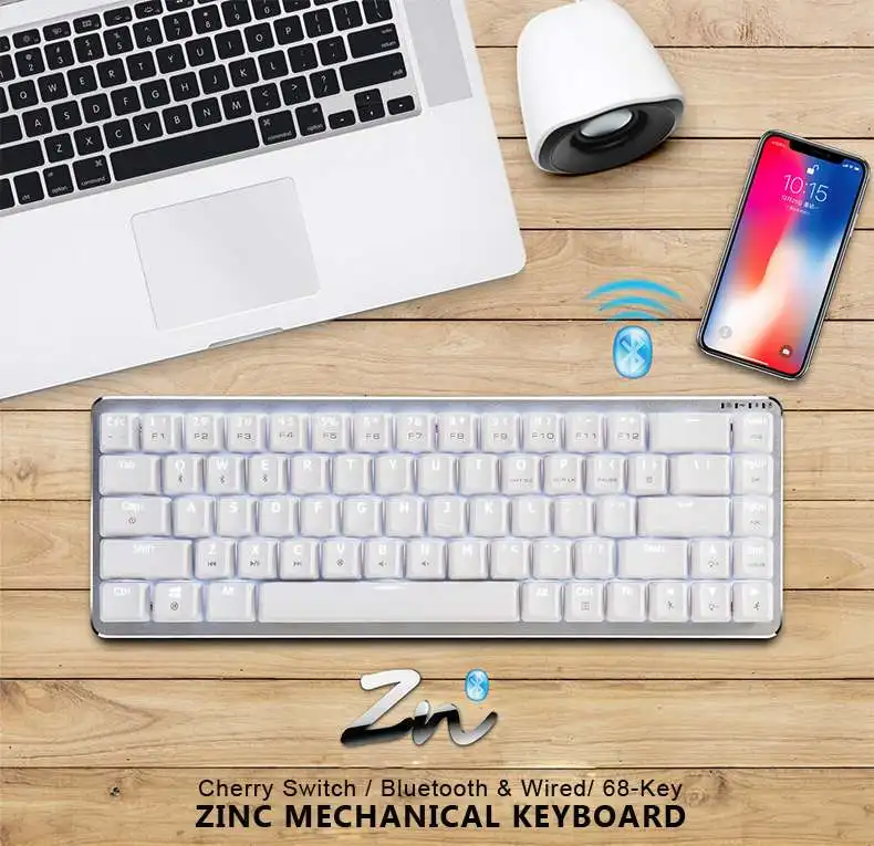 

Ajazz ZN Cherry MX Switch 68 Keys Dual Mode Bluetooth 3.0 Wired Mechanical Gaming Keyboard For Mac, iOS, Windows, Android