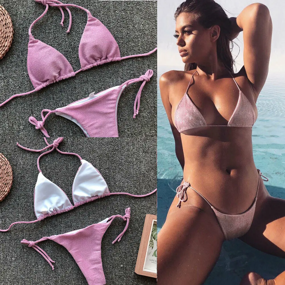 

2 PCS New Women Summer Swimwear Set Push-up Padded Bra Bathing Suit Femma Casual Beach Wear