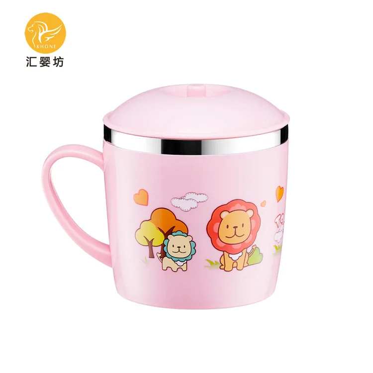304 Stainless Cartoon Children Glass Heat Insulation Guard Against And Foreign Two Layer High Temperature Resistance Water Cup | Дом и сад