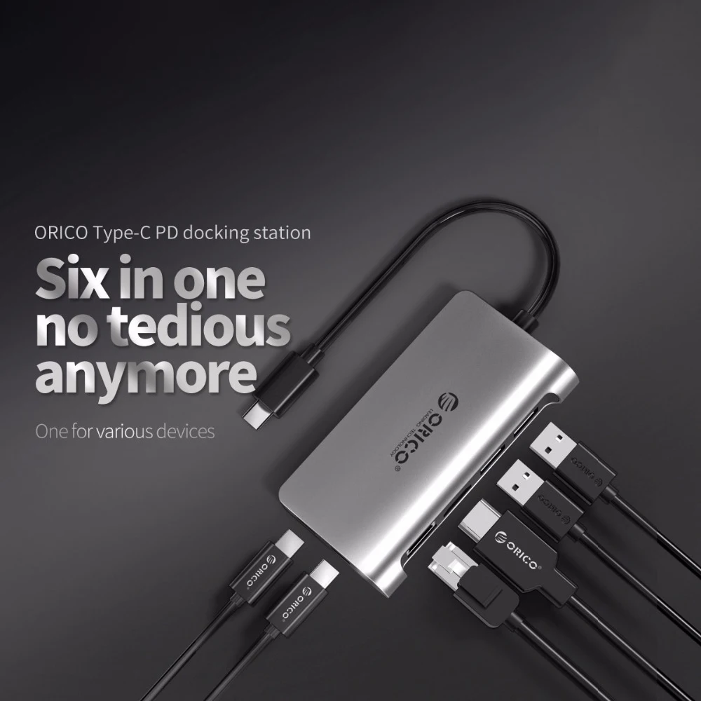Orico 6 в 1 Алюминиевый сплав 2 Usb 3 0 порта type C концентратор до 4K Hd Hdmi Rj45 Gigabit Ethernet сеть Pd