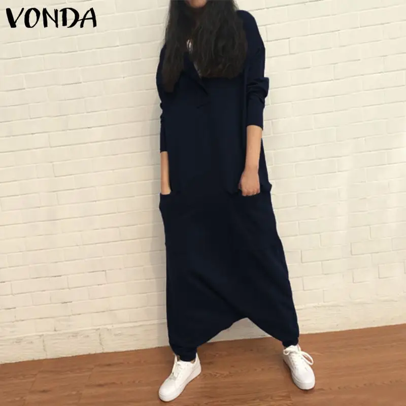 VONDA женские комбинезон 2021 осень повседневный стиль свободный покрой c воротником