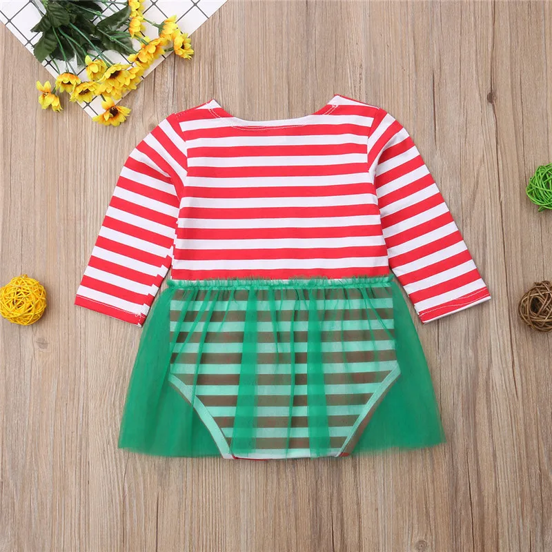 Милое Полосатое платье комбинезон для новорожденных девочек Осенний теплый с